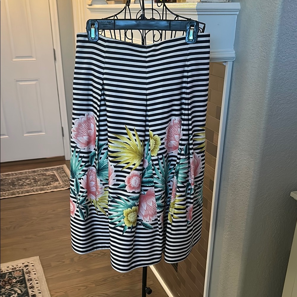 Eliza J Floral Striped Midi Skirt